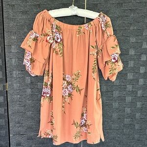 J.O.A. Peach Floral Off-Shoulder Tunic Size S